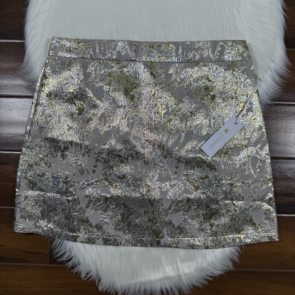 J.Marie Women's Size Medium Gold Cher Metallic Floral Brocade Mini A-Line Skirt